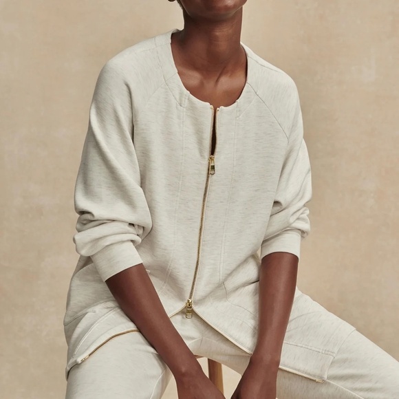 NWT Varley Augusta Zip-Through Sweat in Ivory Marl - Picture 2 of 6